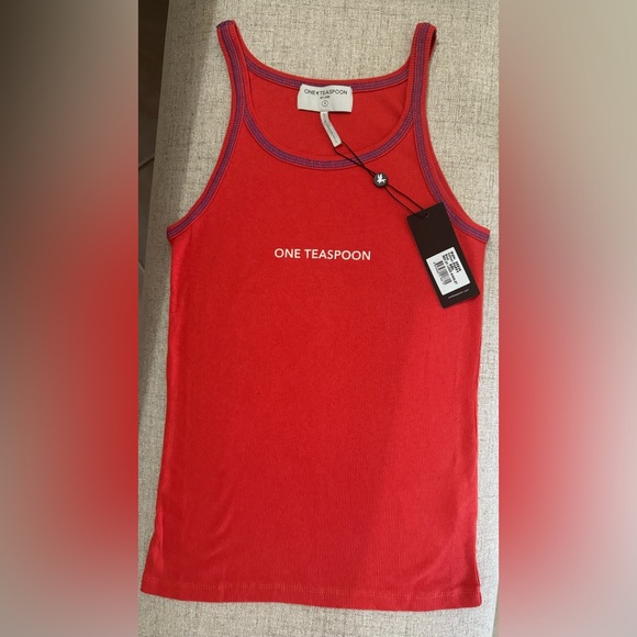 NEW OneTeaspoon ONE TEASPOON Womens Regal Red Singlet 100 %cotton Size S - Picture 2 of 10